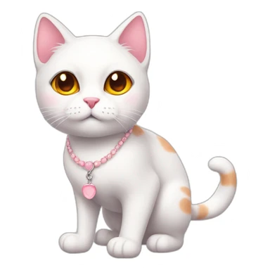 full body white orange cat cute with a small black eyes and a paw pink necklace sticker