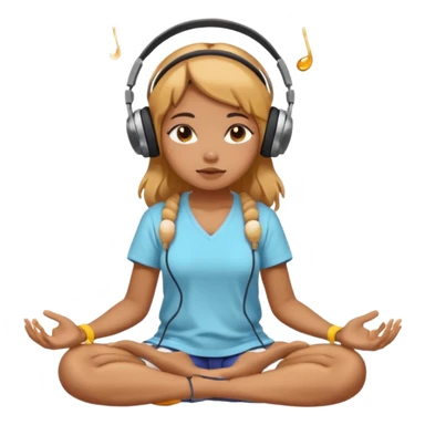 This girl(🧘🏻‍♀️) is sitting cross-legged in a meditation pose, wearing headphones(🎧) and listening to music. The song is so good that honey is dripping from her ears, and her expression is completely dazed because she’s enjoying the music so much. sticker