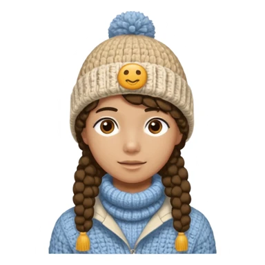 high school student wearing a crochetted winter hat. the hat should be an oatmeal color and texture with no pompom. make one a boy and one a girl sticker