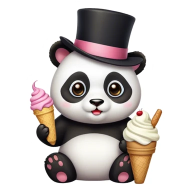 Panda eating ice cream + Cat with tophat sticker