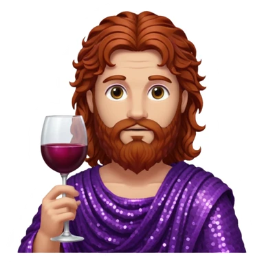 Liber, God of Wine from Roman Deities with long reddish brown wavy hair and beard, purple sequin toga  sticker