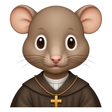 A Catholic rat with medium length brown hair and a bald spot in the middle of his hair sticker