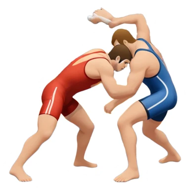 An icon representing freestyle wrestling, with two athletes engaged in a dynamic struggle on the mat. One wrestler attempts a takedown while the other counters, showcasing agility and technique. The background features a stylized wrestling ring with minimal design elements, emphasizing the action.  sticker