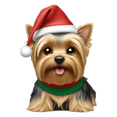 Yorkie Dog wearing a christmas hat and christmas sweater sticker