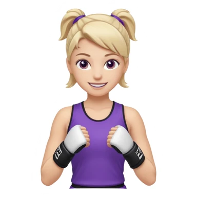 a white girl in  purple gear kickboxing smiling with a full shirt on sticker