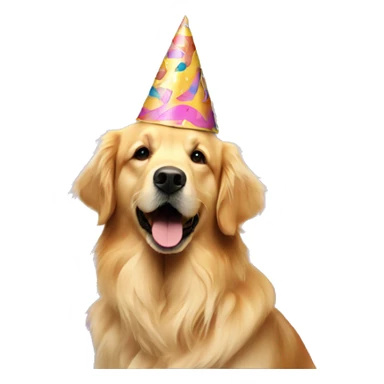 golden retriever with a party hat and birthday cake sticker