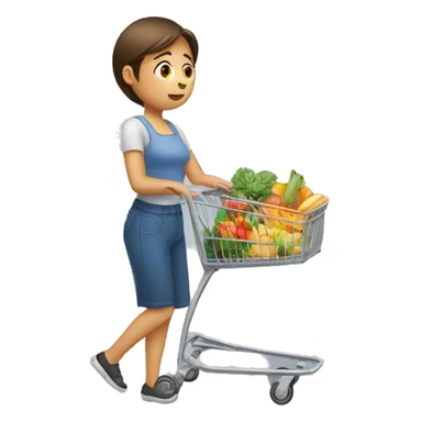 person looking disappointed pushing a grocery cart sticker