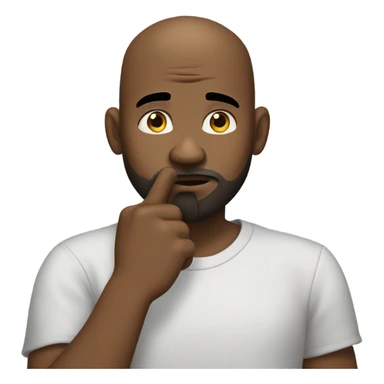 A bald black man with a beard and goatee in deep thought scratching his beard with his right index finger across his lips. sticker