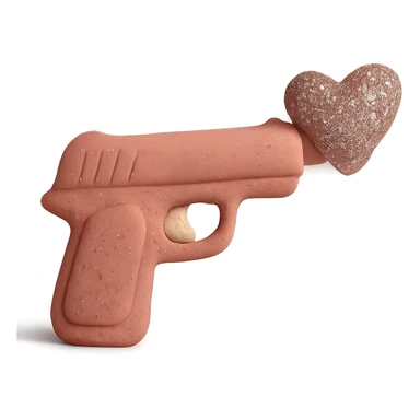 Add sparkling glitter details to the claymation pink heart pistol, keeping the soft pastel colors and visible fingerprints, with no background. sticker
