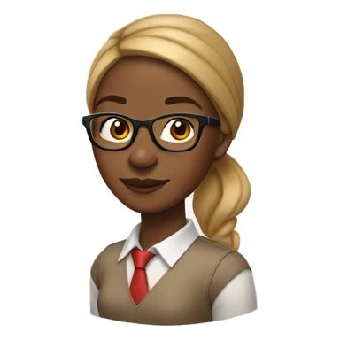 Mocha colored skinned African-American woman with a ponytail with hair color, honey blonde with red rim schoolboy glasses on sticker