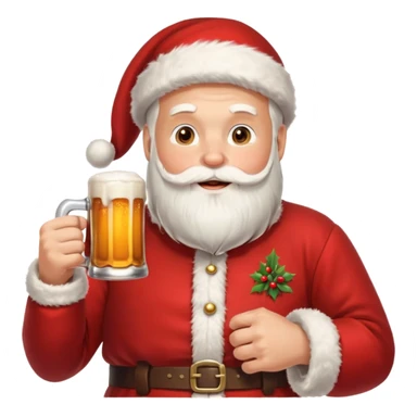 cheerful Santa Claus holding a beer stein, Scandinavian Christmas style, red and white decorations sticker