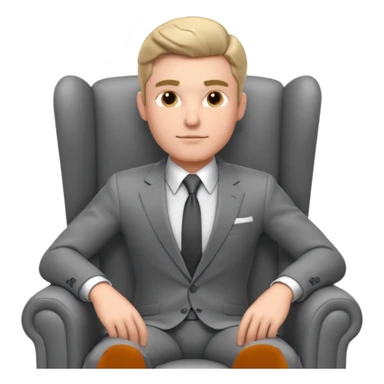 businessman sitting in an armchair, confident relaxed pose, formal suit and tie, professional corporate vibe, 3D cartoon style, mobile game icon style, clean background, no text, no watermark
 sticker