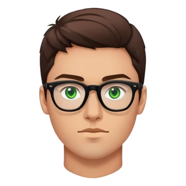 A 27 years old young Nordic man with green eyes, black glasses and brown hair sticker