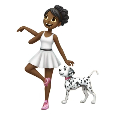 a girl in a dance studio dancing alone with her dalmation  sticker