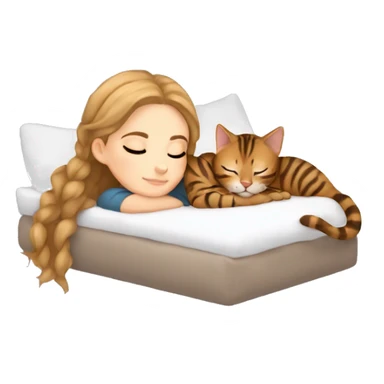 extremely light skin girl with light brown hair sleeping with cute bengal cat sticker