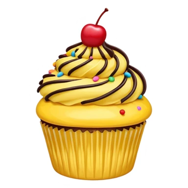 Vanilla cupcake with yellow frosting, chocolate drizzle, sprinkles & a cherry on top  sticker