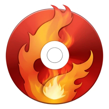 A minimalist CD disc with a subtle fire design, red flames sticker