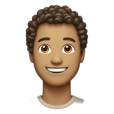   Design an AI emoji depicting a smiling man with light brown or white complexion, very short dark brown curly hair, radiating positivity and joy. sticker