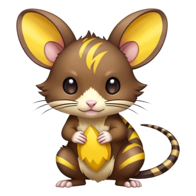 anime-style cute chibi Electric-elemental-type colorful dark-brown jerboa-Pokémon-Fakémon-creature with yellow zig-zag-stripes sticker