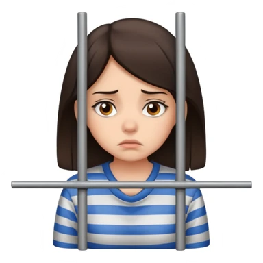 Brunette girl in a timeout, sulking. Behind bars sticker