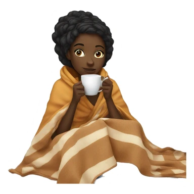 Black girl drinking tea with a blanket on emoji sticker
