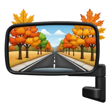 Fall scenery in the rearview mirror of a truck sticker