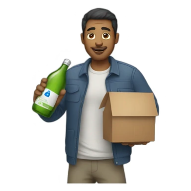 A man carries a bottle sticker