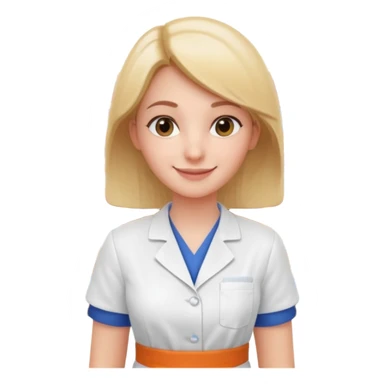 female pharmacist portrait, head and shoulders only, wearing a pharmacy apron, friendly smile, blurred medicine boxes on shelves in background, retail pharmacy vibe, 3D cartoon, mobile game icon style, no text, no watermark
 sticker