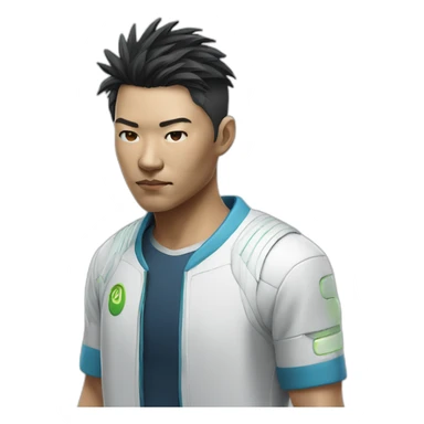 augmented cyberpunk asian dude in tennis uniform sticker