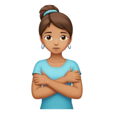 Girl sticking out younger with crossed arms holding neck with hands sticker