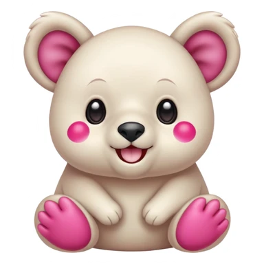 Osito blanco cuerpo completo, circulo en estomago y orejas rosa, guiñando el ojo izquierdo y sonriendo con brazos levantados.
 sticker