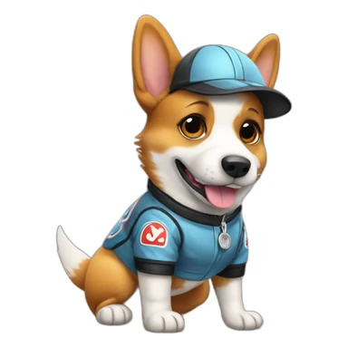 Full body Corgi in dressed as a race car driver sticker