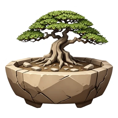 Stoneware akadama angular Stone Age rocks cracked and broken forming a very shallow bonsai pot sans(without) tree  sticker