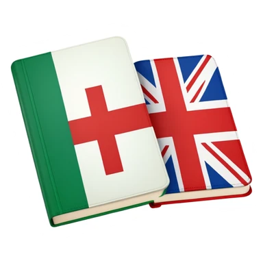 Italian to English dictionary book cover with correct Italian flag and incorrect British flag with wrong colors or pattern sticker