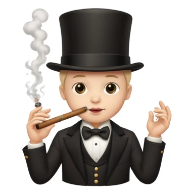 A baby smoking a cigar while wearing a top hat sticker