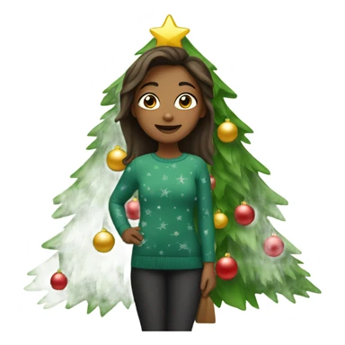 Girl under Christmas tree sticker