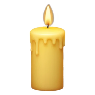  A softly glowing yellow pillar candle with melted wax sticker