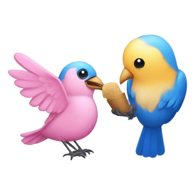 Pink bird feeding a blue bird sticker