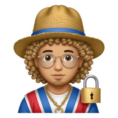 An emoji of Bad Bunny, the superstar from Puerto Rico. The singer. His hair is curly. He has a padlock beard. An an traditional boricua hat.  sticker
