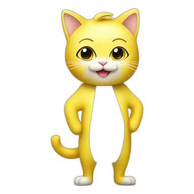 Little cat standing on two feet wearing a costume of banana sticker