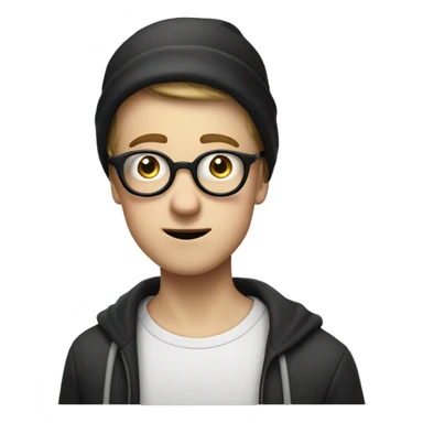 white boy with a black bonnet and rond glasses who is suprised with open mouth sticker