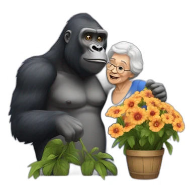 gorilla buying flowers and giving them to an old lady sticker