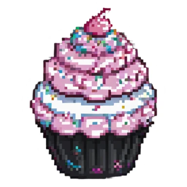 pixel art cupcake with pink frosting and sprinkles sticker