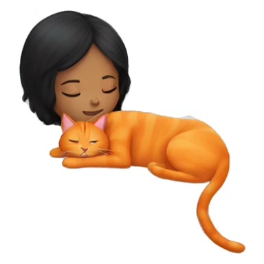 black hair girl sleeping with orange cat sticker