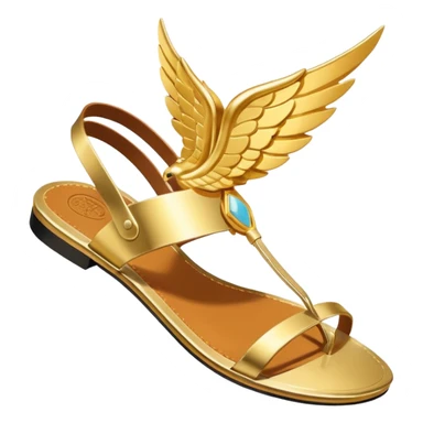a single gold winged sandal of hermes (talaria), pointed down in mid air as if it is flying. minimalist. sticker