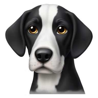 a Geman pointer dog with a dark black coat and white markings (white belly, feet, and tail tip), no black spots on white markings. Head is completely black with small white stain on the snout above the black nose. sticker