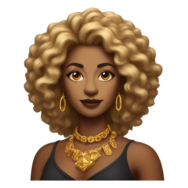Create an emoji of a confident woman with voluminous lion-like hair, bold makeup, and gold jewelry, embodying the Leo zodiac sign with a regal expression and fiery energy. sticker