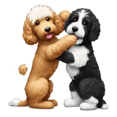 brown goldendoodle dog and black/white dog giving each other a high five sticker