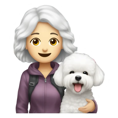 A cute and happy bichon frise with an Asian woman at the airport  sticker