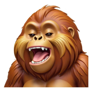 Cinematic Cute Yawning Orangutan Portrait Emoji, Head tilted slightly with a dramatic, wide-open yawn, showcasing a richly textured face with half-closed, sleepy eyes and a relaxed, open expression, Simplified yet irresistibly adorable features, highly detailed, glowing with a soft, cozy jungle glow, high shine, relaxed yet expressive, stylized with a dash of whimsical charm, soft glowing outline, capturing the essence of a drowsy yet affectionate guardian that appears ready to stretch out for a nap! sticker